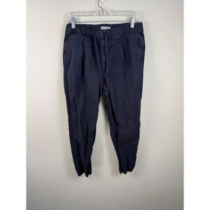 Alex Mill Mens Navy Blue Cotton Linen Pleated Joggers Pants Medium Drawstring